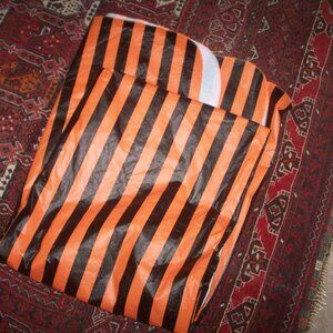 Oblong Flannel-back Halloween Striped Orange Black Wipeable Tablecloth 60x81 in